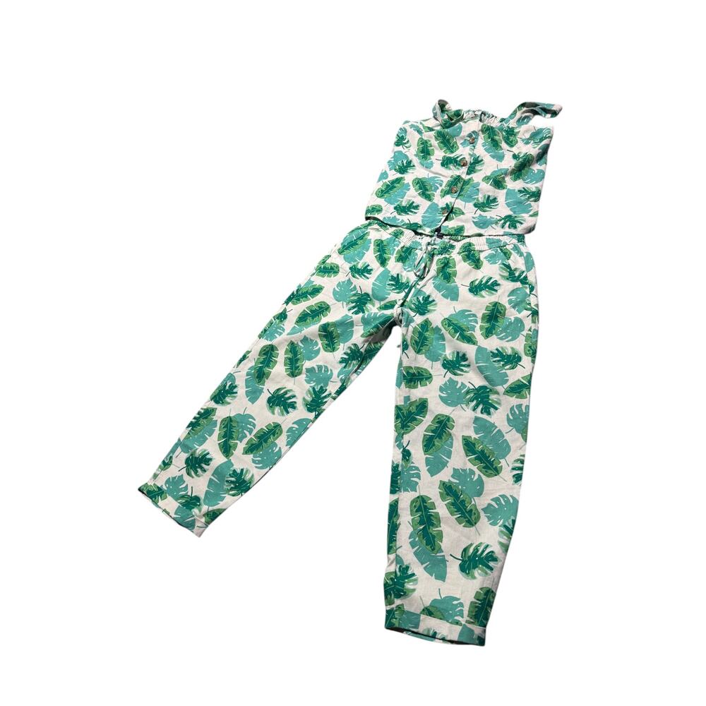 J.Crew 2 Piece Set Womens M Green White Linen Blend Palm Leaf Beach Top & Pants - Picture 3 of 16